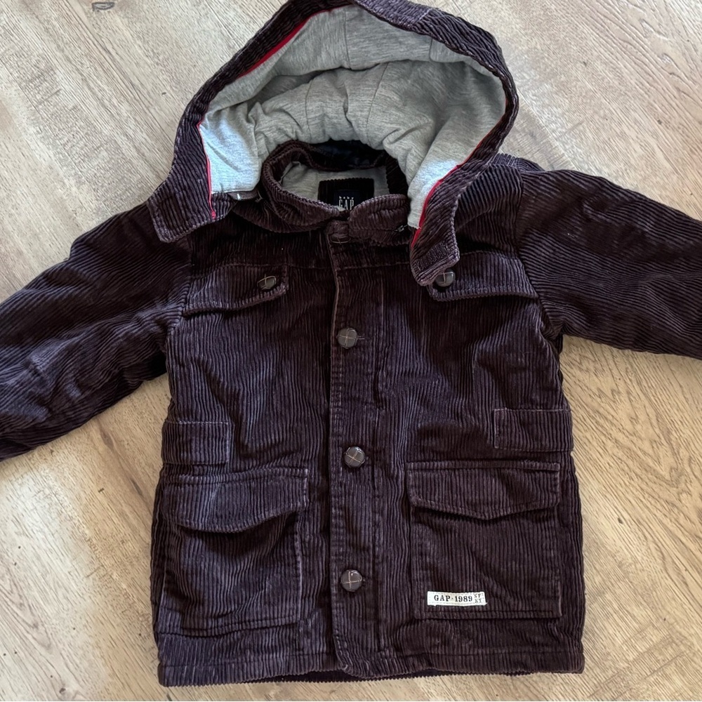 Baby Gap Brown Corduroy Hooded Utility Jacket Lined Toddler Coat Size 5 - Picture 7 of 10